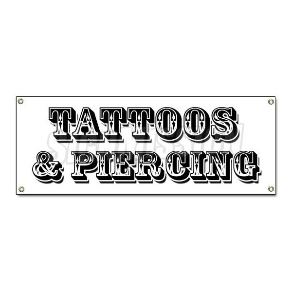 TATTOOS & PIERCING BANNER SIGN parlor artwork artist pierce studio ink